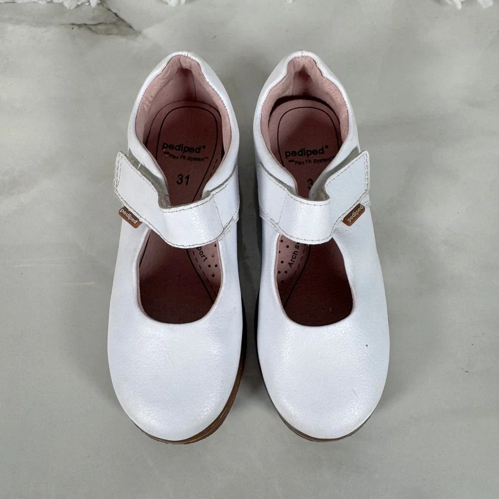 Pediped White Leather Mary Jane Shoes Flex Fit Girl's EU 31 US 13-13.5